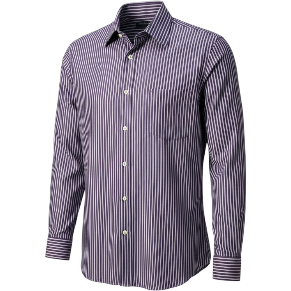 Perry Ellis Portfolio Mens Purple Striped Dress Shirt 16 32/33 Large Cotton